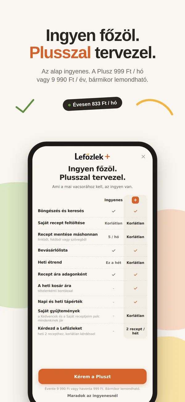 Lefőzlek app: Ingyen főzöl. Plusszal tervezel.